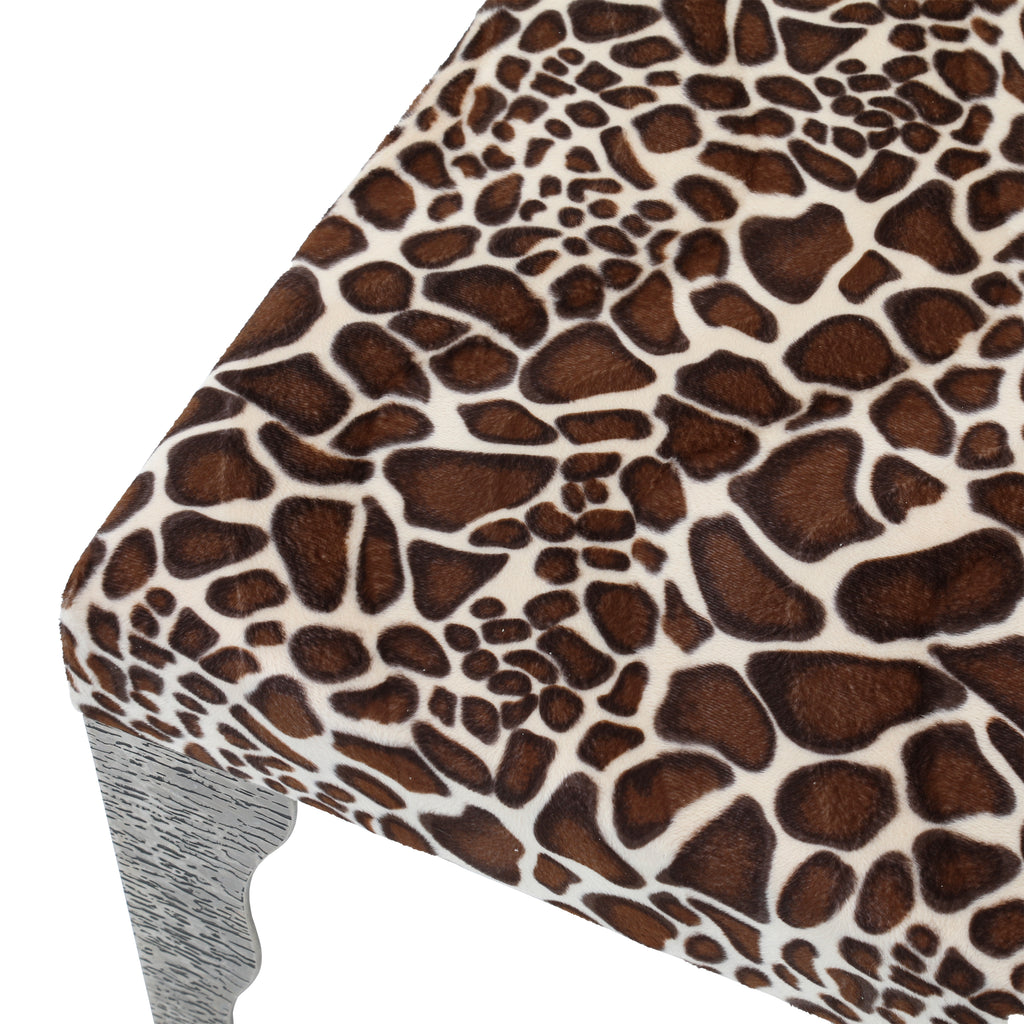 Giraffe Print & Silver Base Ottoman