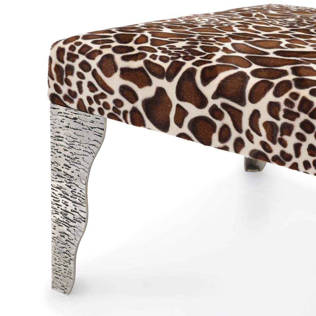 Giraffe Print & Silver Base Ottoman