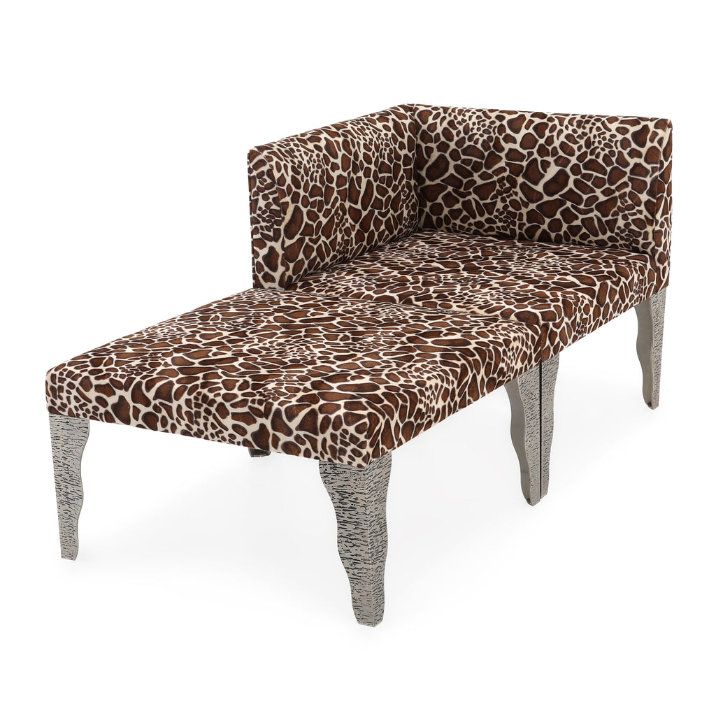 Giraffe Print & Silver Base Ottoman