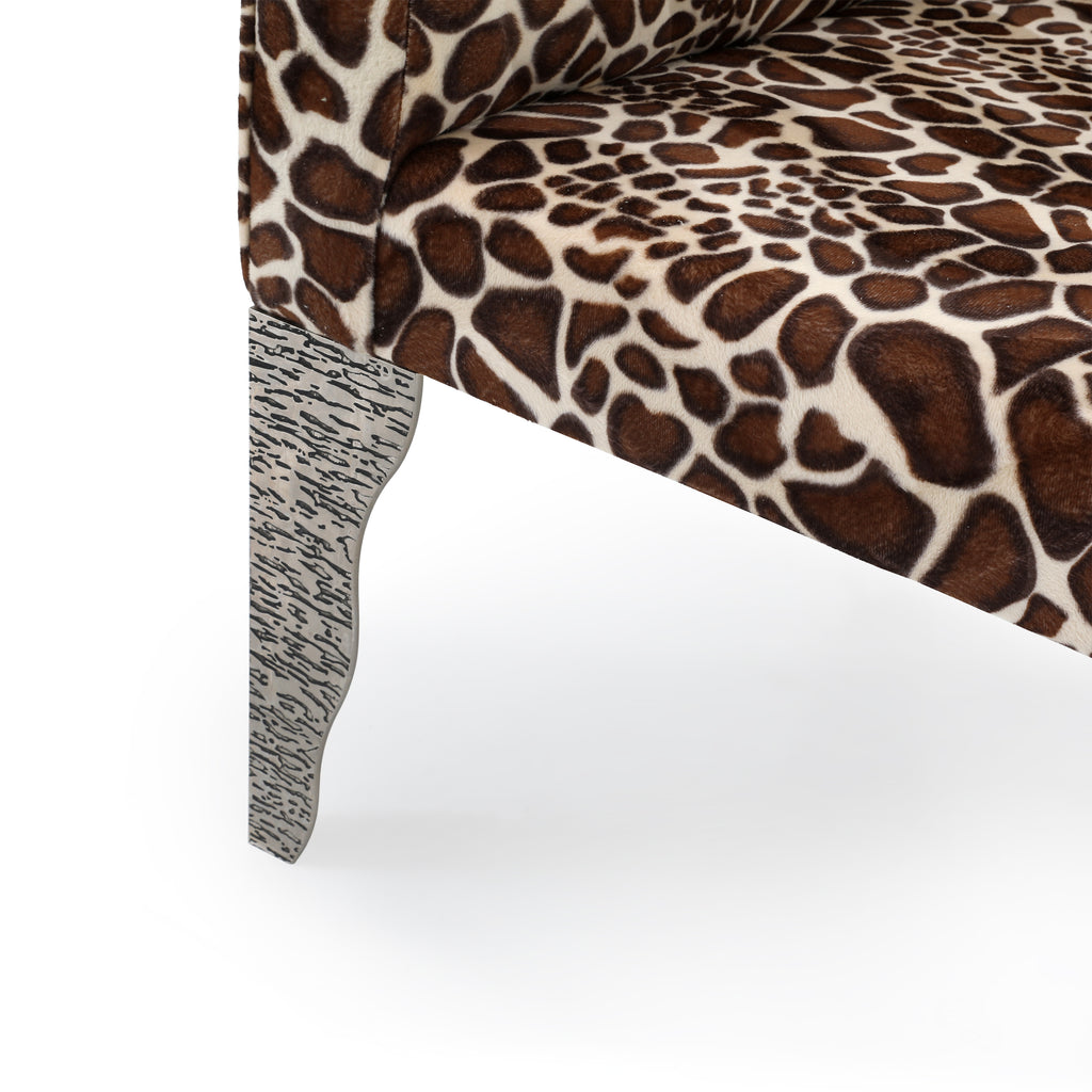 Giraffe Print & Silver Base Modern Corner Chair