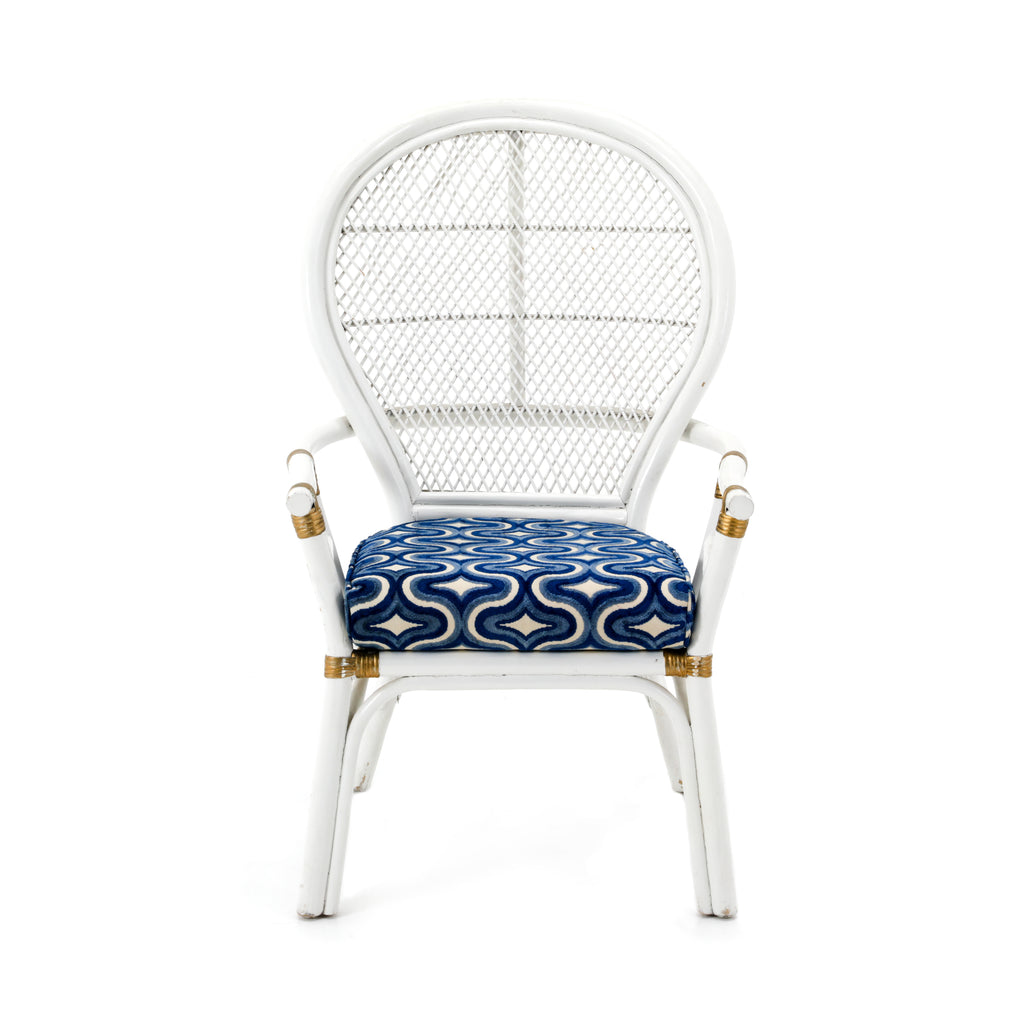 White Rattan & Blue Cushion Outdoor Arm Chair