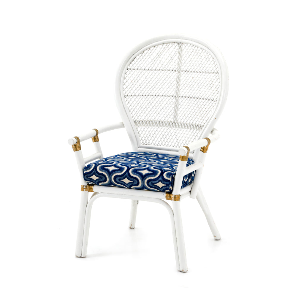 White Rattan & Blue Cushion Outdoor Arm Chair
