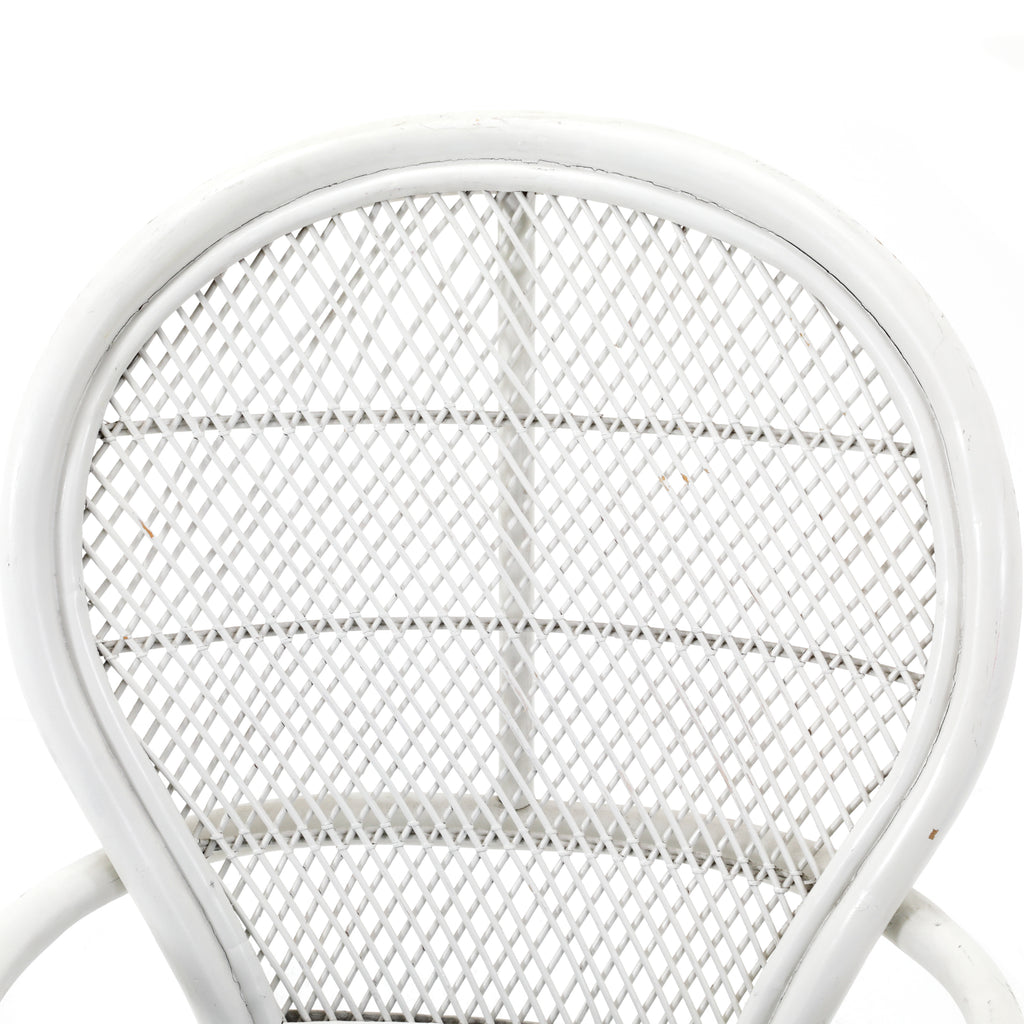 White Rattan & Blue Cushion Outdoor Arm Chair