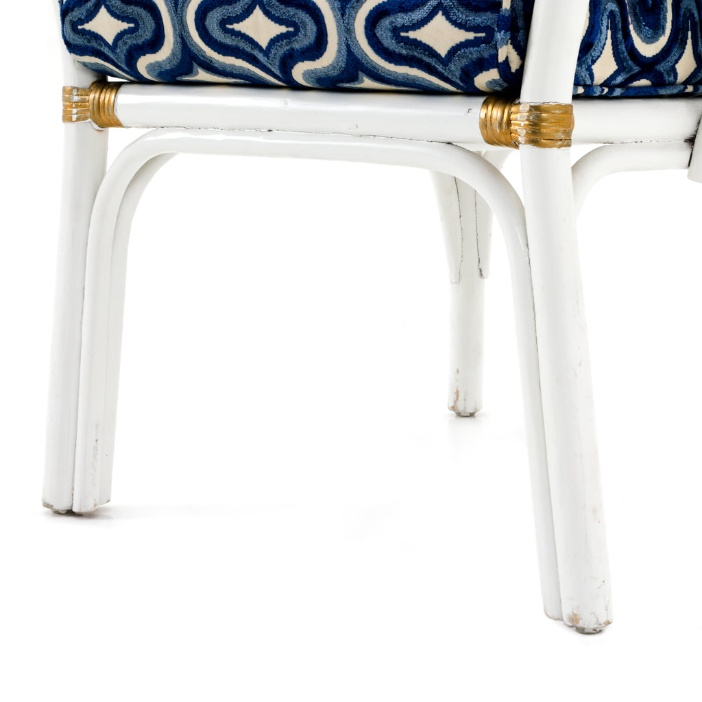 White Rattan & Blue Cushion Outdoor Arm Chair