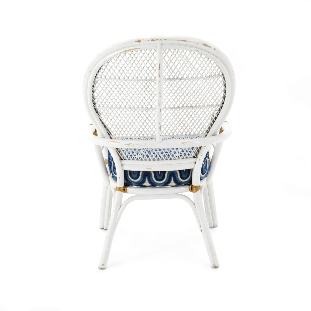 White Rattan & Blue Cushion Outdoor Arm Chair