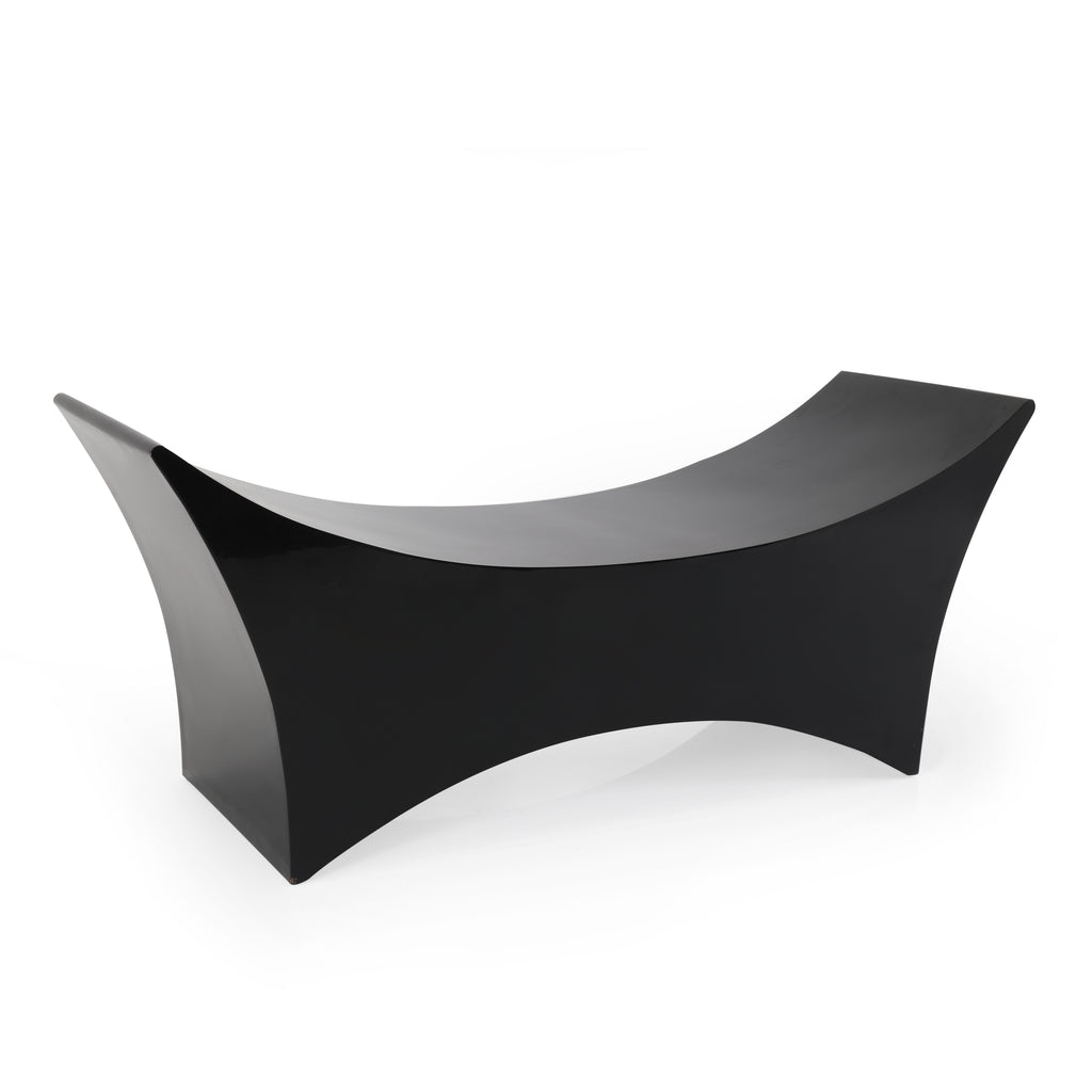 Modernist Black Lacquered Curved Bench