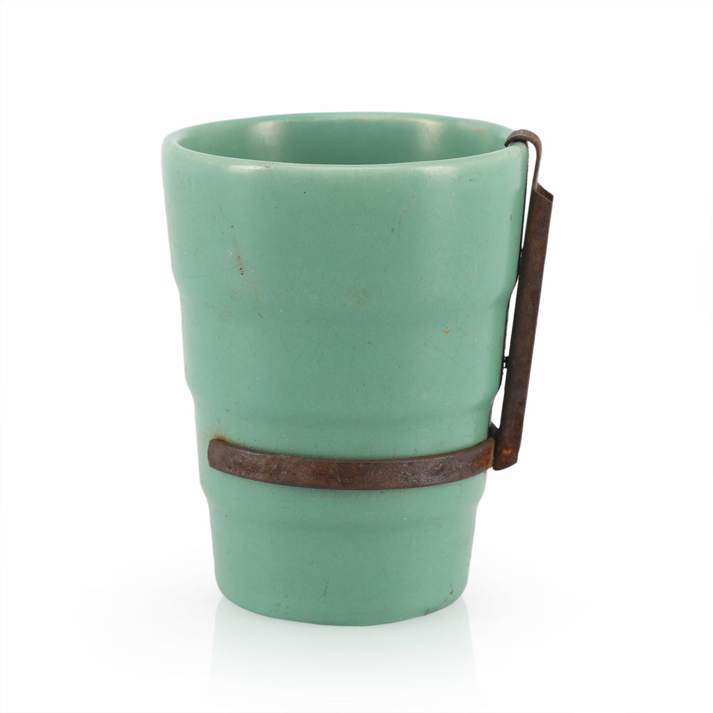 Teal Ceramic Cup with Rustic Cast Iron Mount