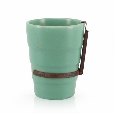 Teal Ceramic Cup with Rustic Cast Iron Mount