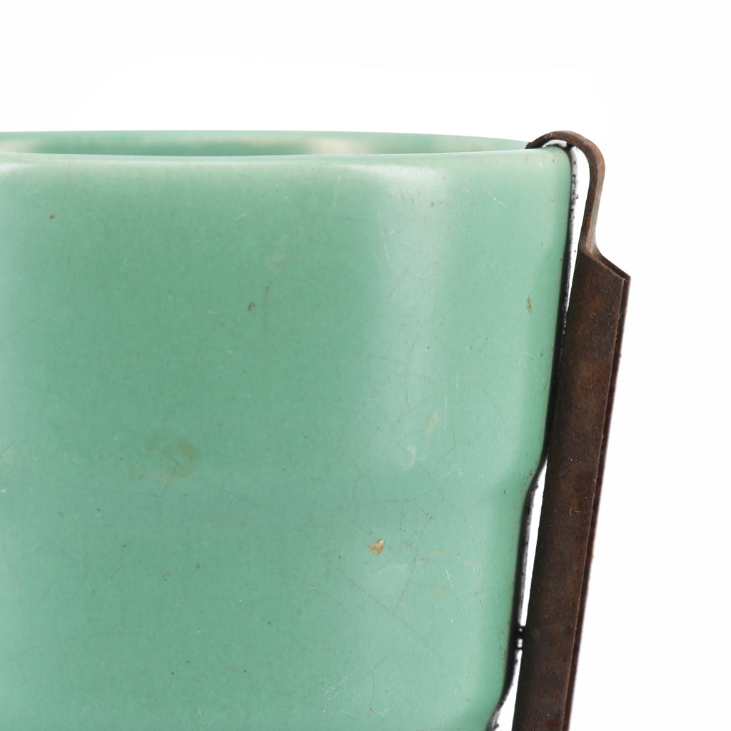 Teal Ceramic Cup with Rustic Cast Iron Mount