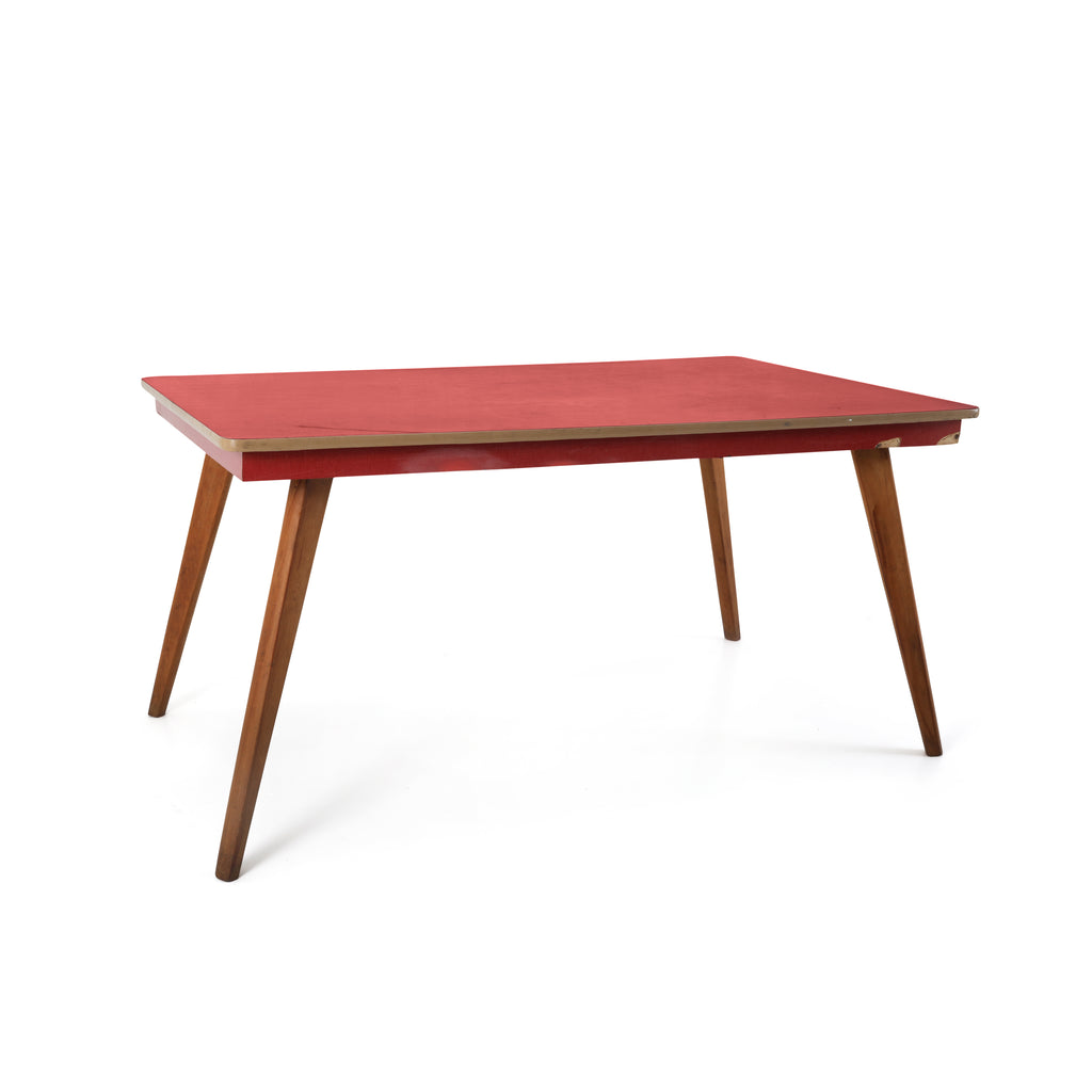 Red Formica & Wood Dining Table