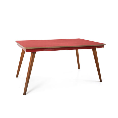 Red Formica & Wood Dining Table