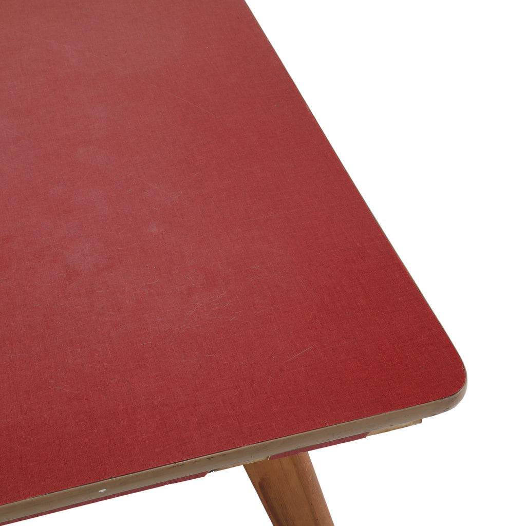 Red Formica & Wood Dining Table