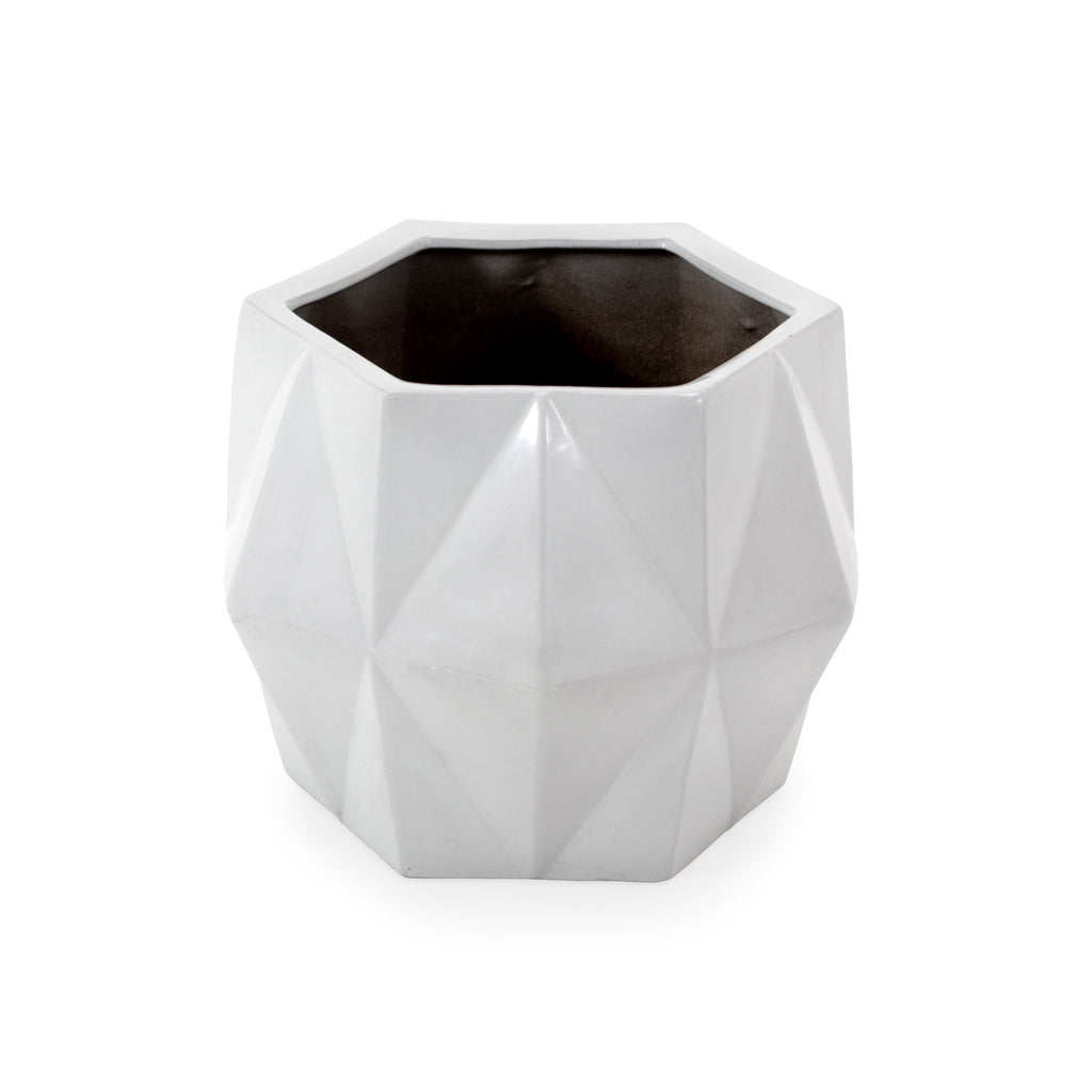 White Geometric Ceramic Planter