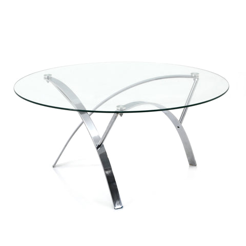 Round Glass Coffee Table w/ Curved Chrome Legs