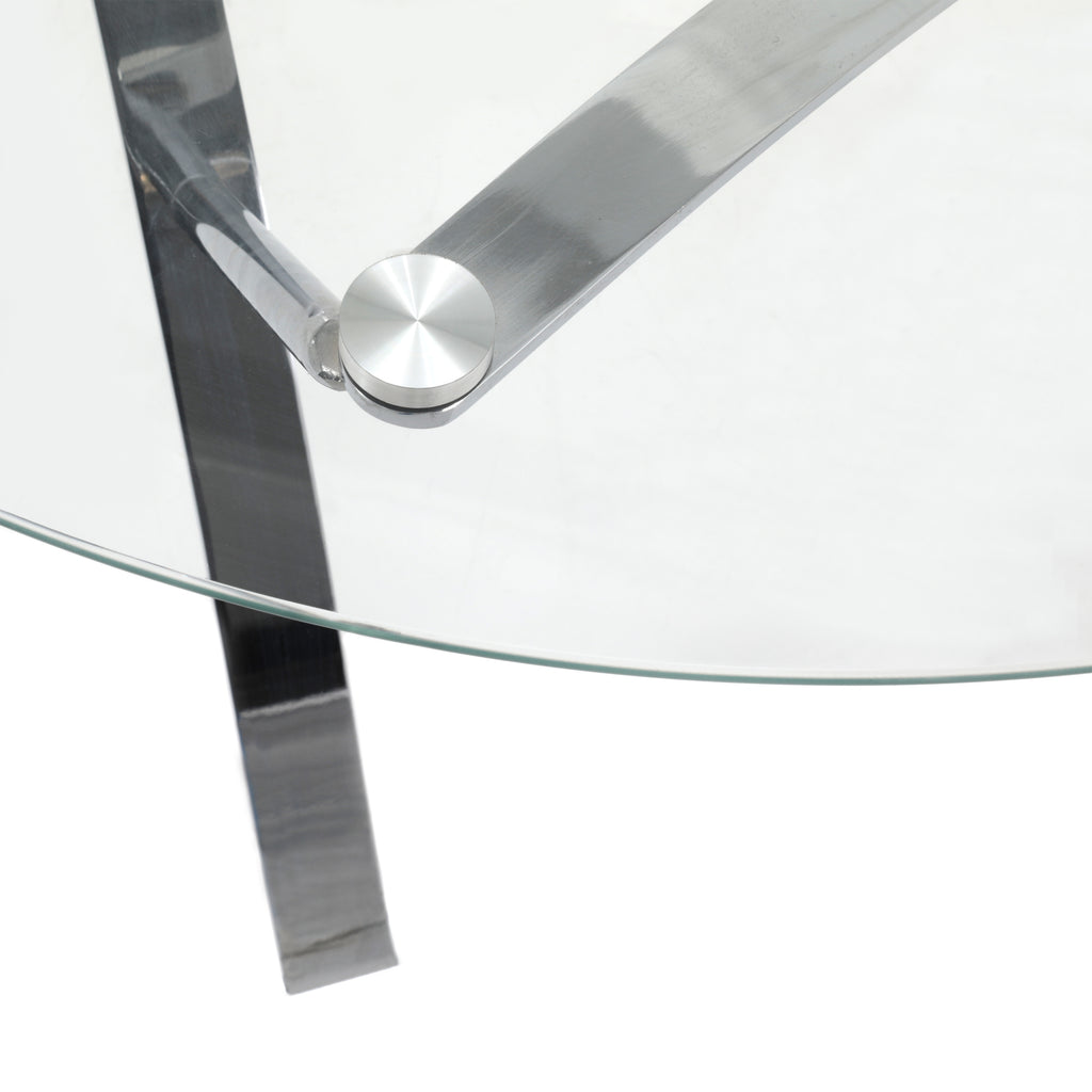 Round Glass Coffee Table w/ Curved Chrome Legs