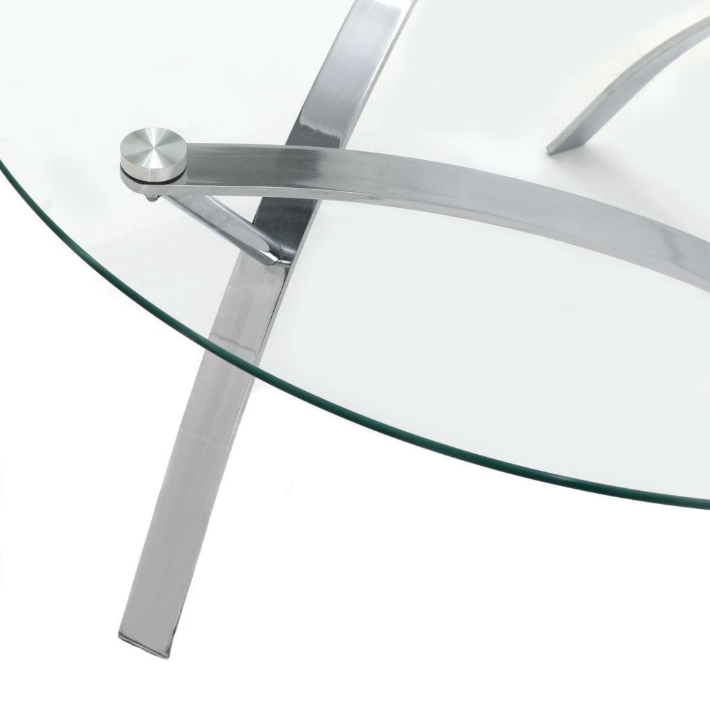 Round Glass Coffee Table w/ Curved Chrome Legs