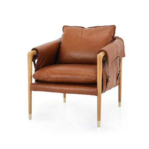 Brown Leather and Wood Armchair