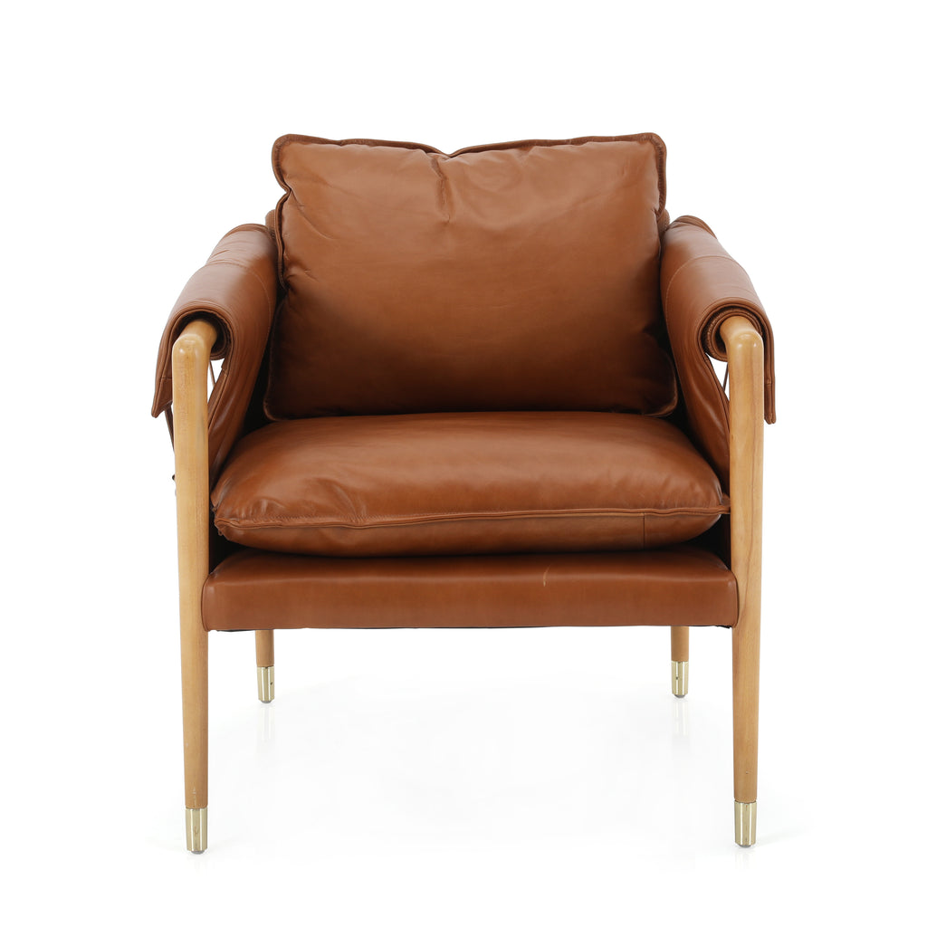 Brown Leather and Wood Armchair