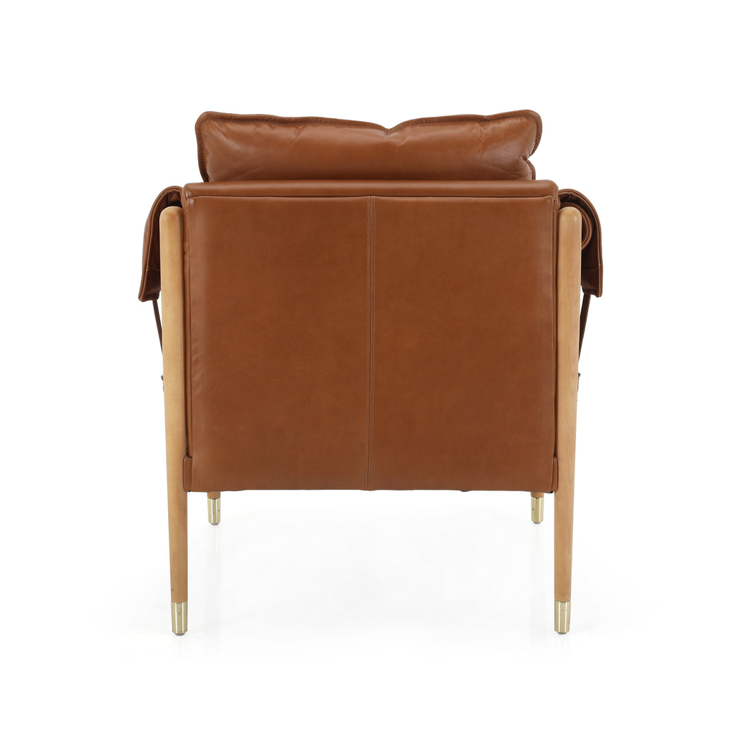 Brown Leather and Wood Armchair