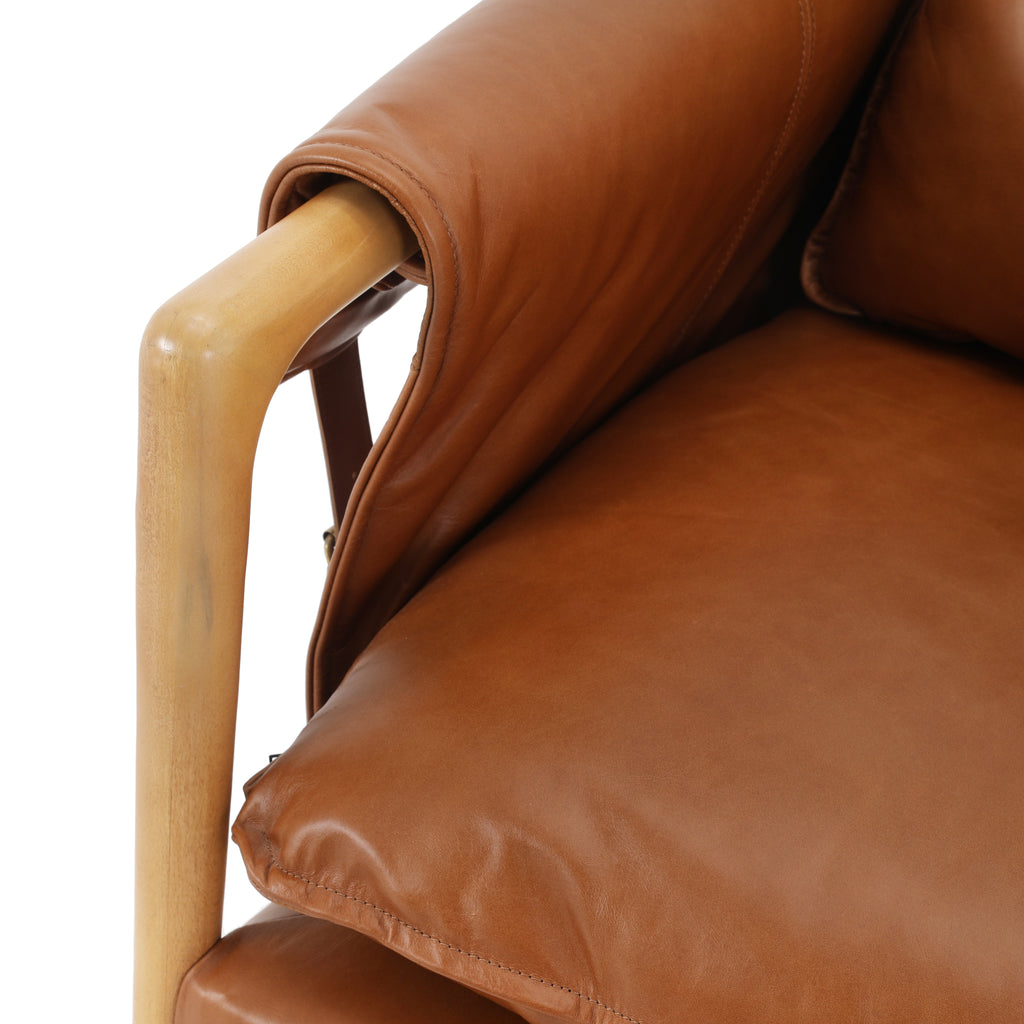 Brown Leather and Wood Armchair