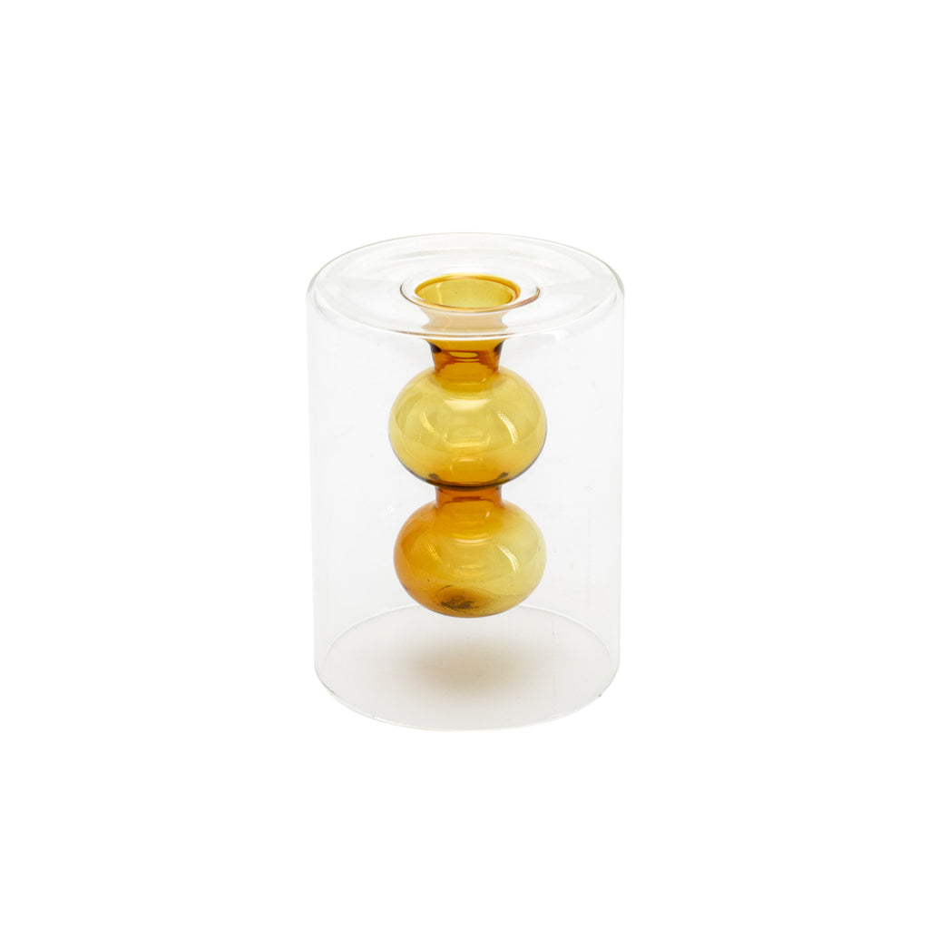 Clear Glass Cylinder with Orange Bubbles (A+D)
