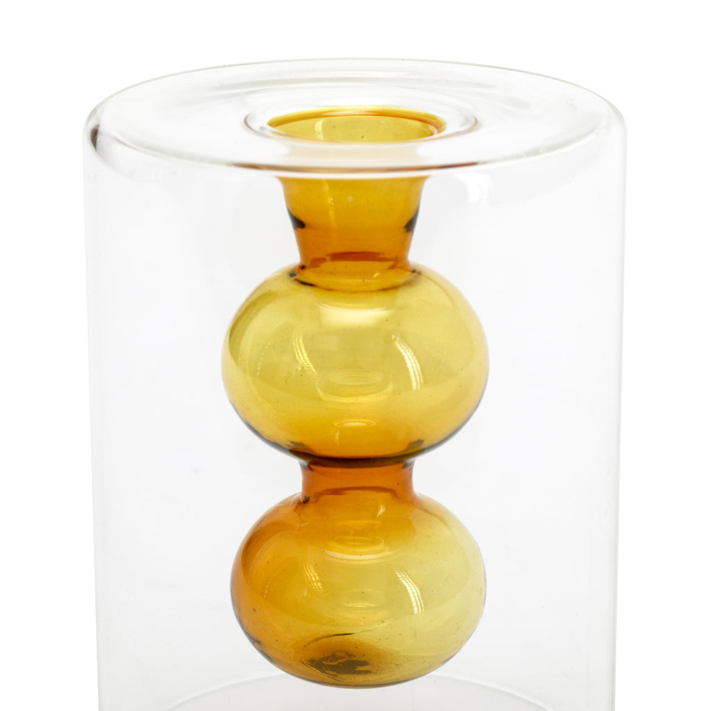 Clear Glass Cylinder with Orange Bubbles (A+D)