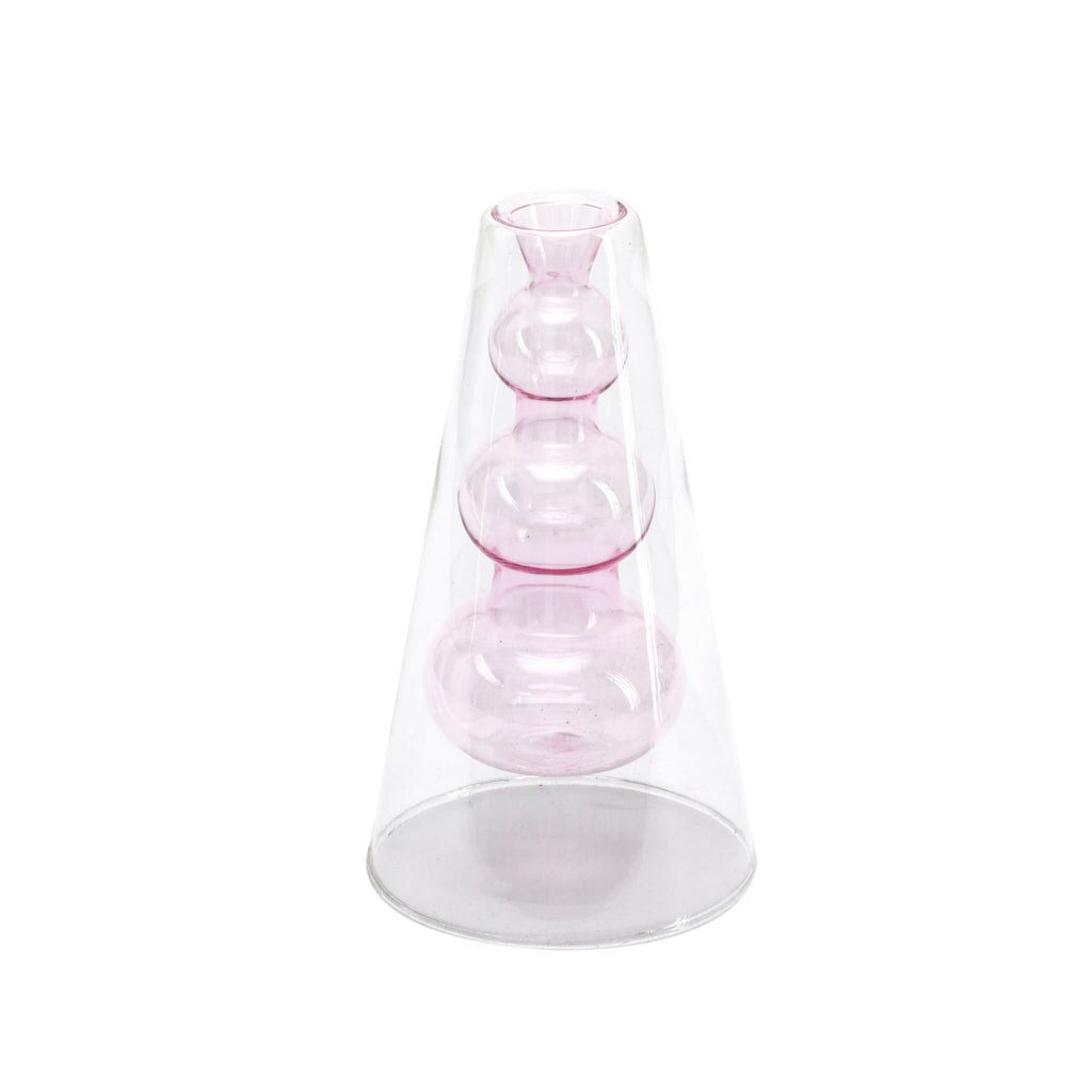 Clear Glass Cone with Pink Bubbles (A+D)