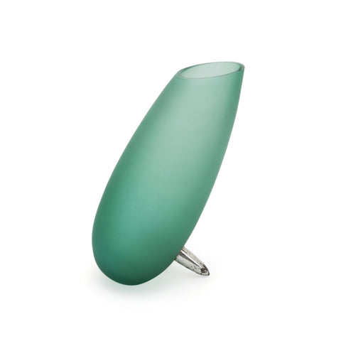Green Frosted Glass Vase with Metal Legs (A+D)