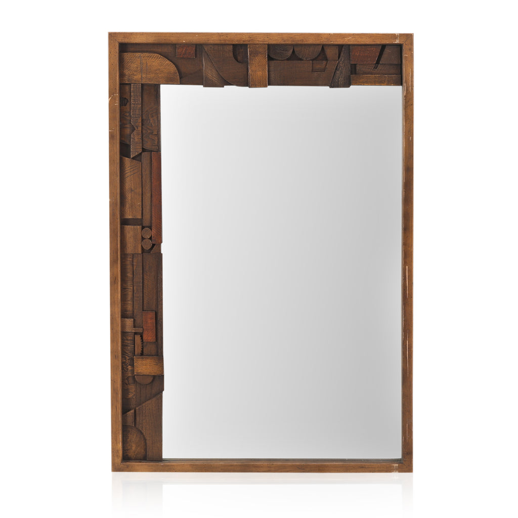 Dark Wood Brutalist Wall Mirror