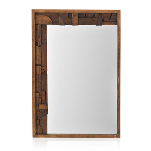 Dark Wood Brutalist Wall Mirror