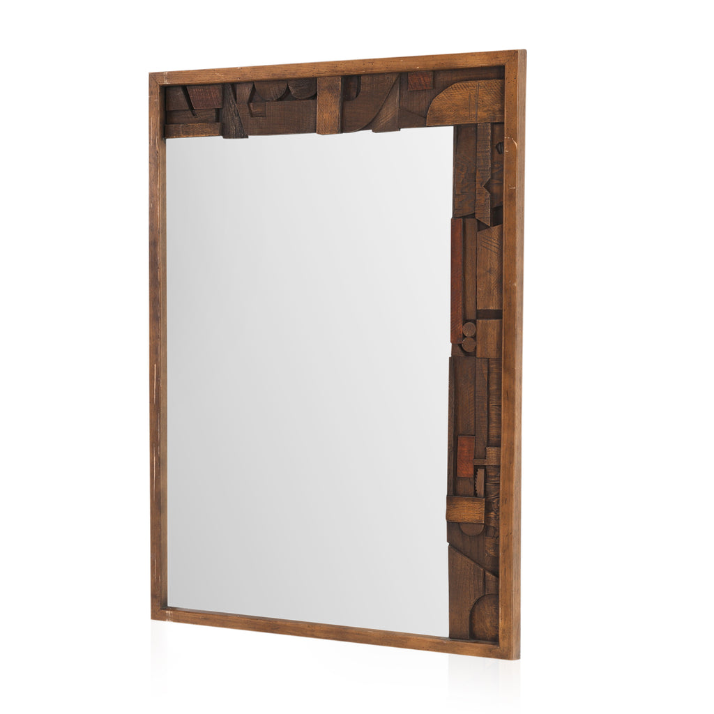 Dark Wood Brutalist Wall Mirror