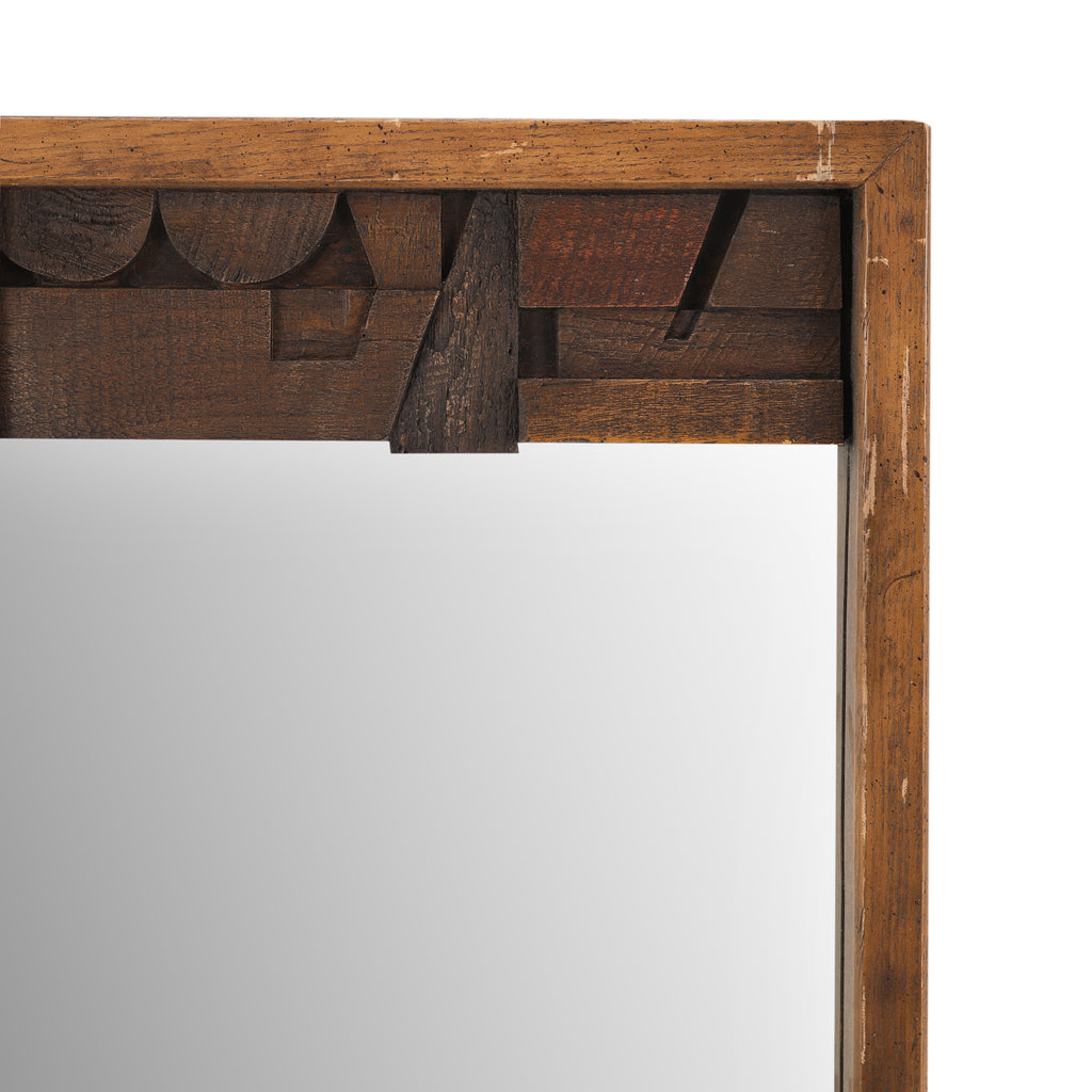 Dark Wood Brutalist Wall Mirror