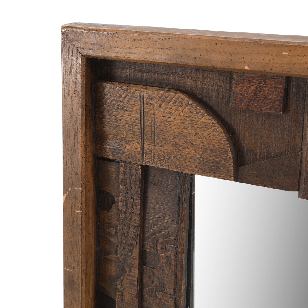 Dark Wood Brutalist Wall Mirror