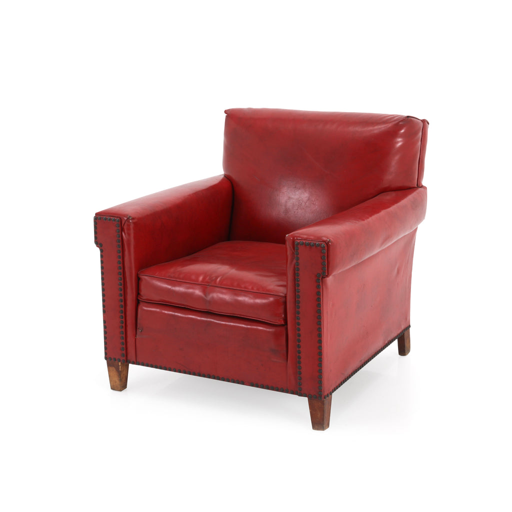 Red Leather Riveted Sofa