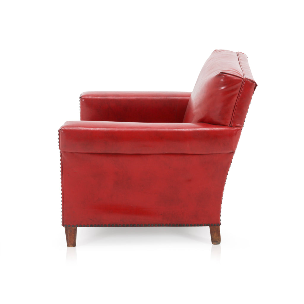 Red Leather Riveted Arm Chair