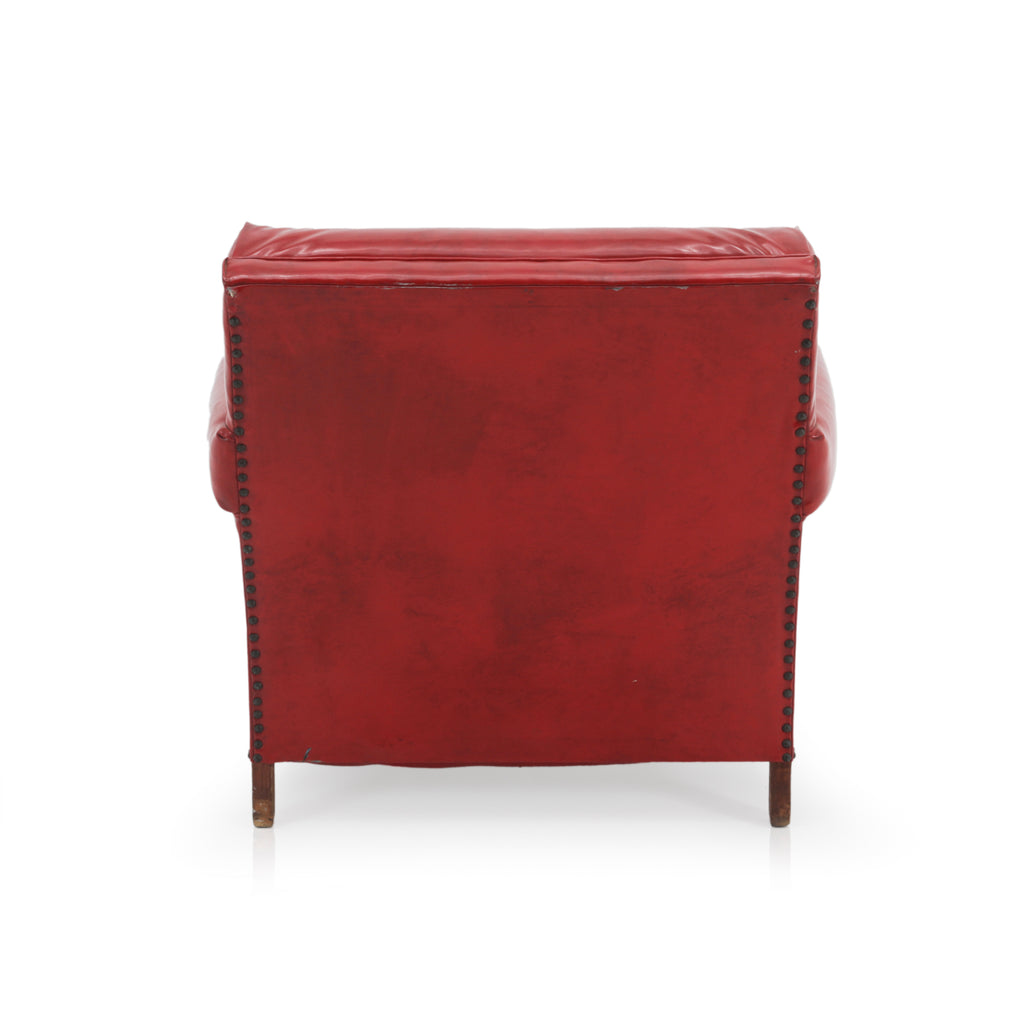 Red Leather Riveted Arm Chair