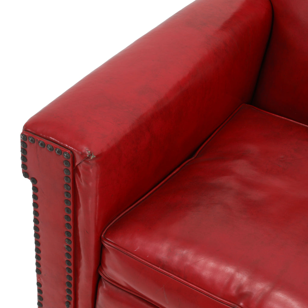 Red Leather Riveted Arm Chair