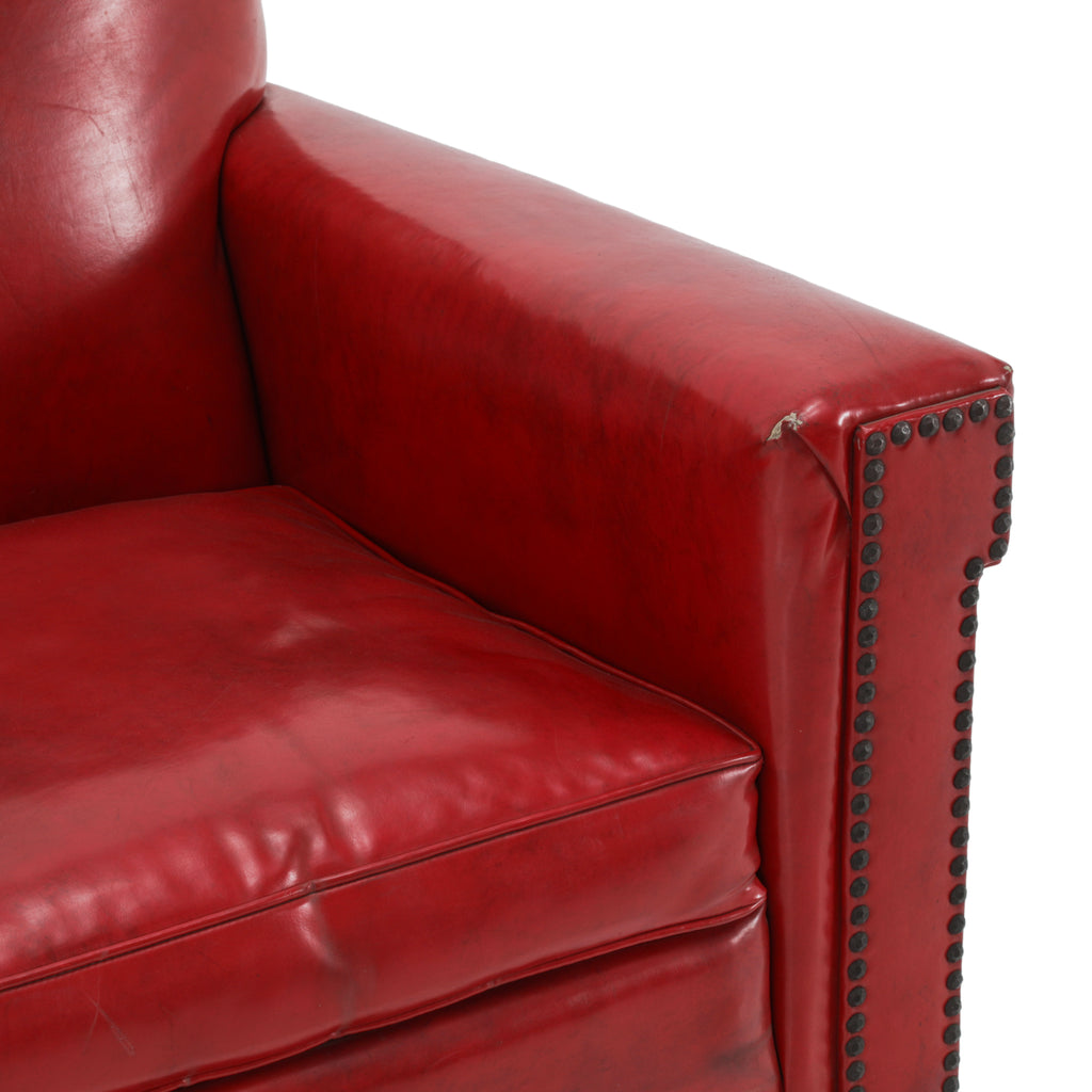 Red Leather Riveted Arm Chair