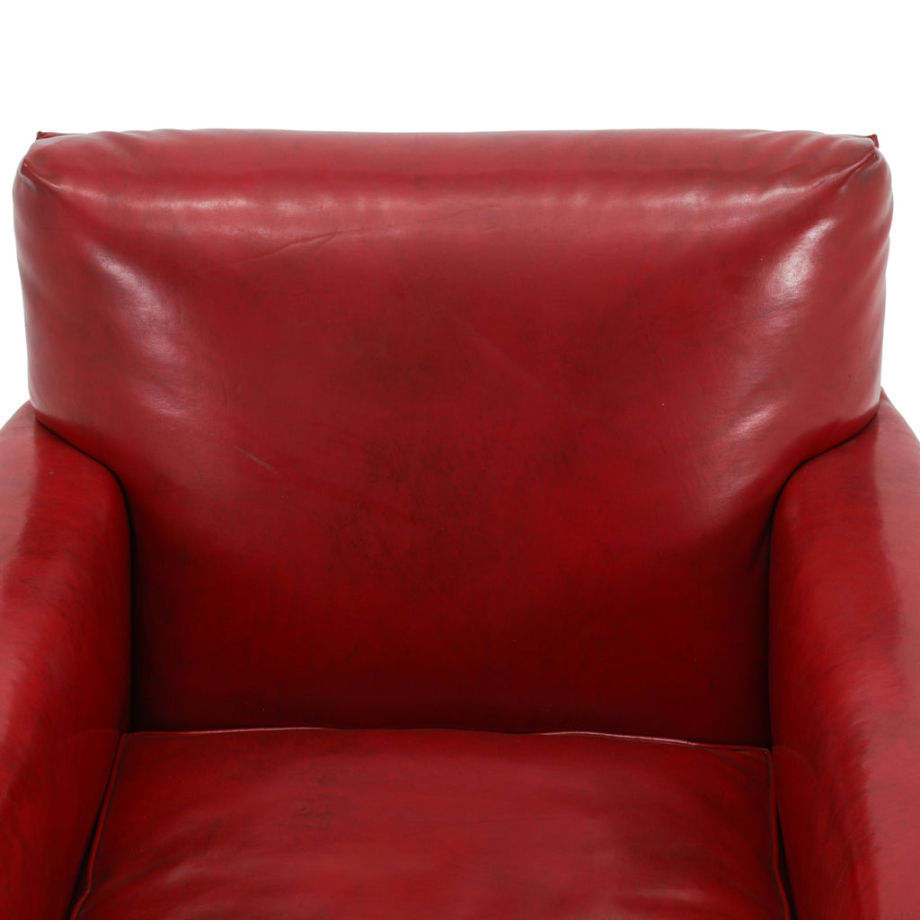 Red Leather Riveted Arm Chair