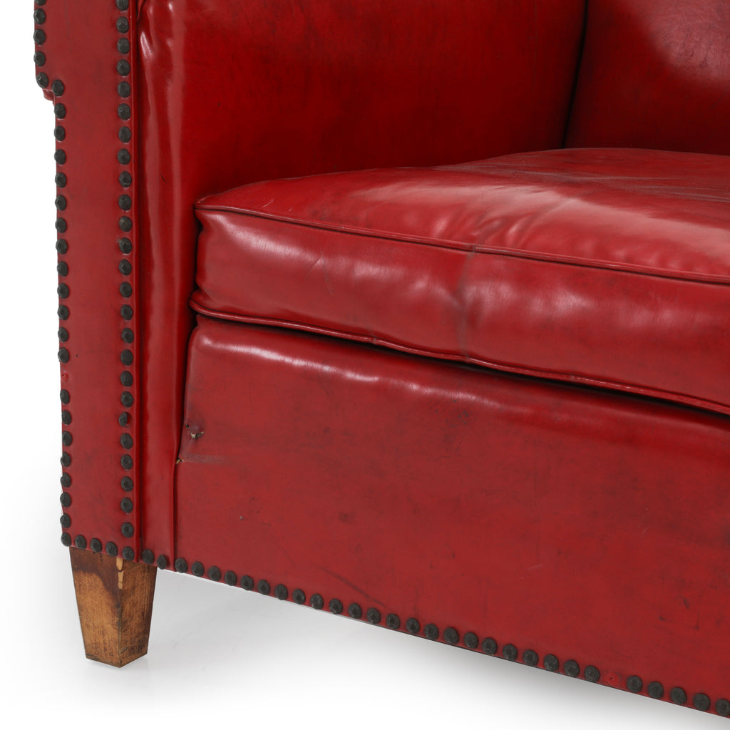 Red Leather Riveted Arm Chair