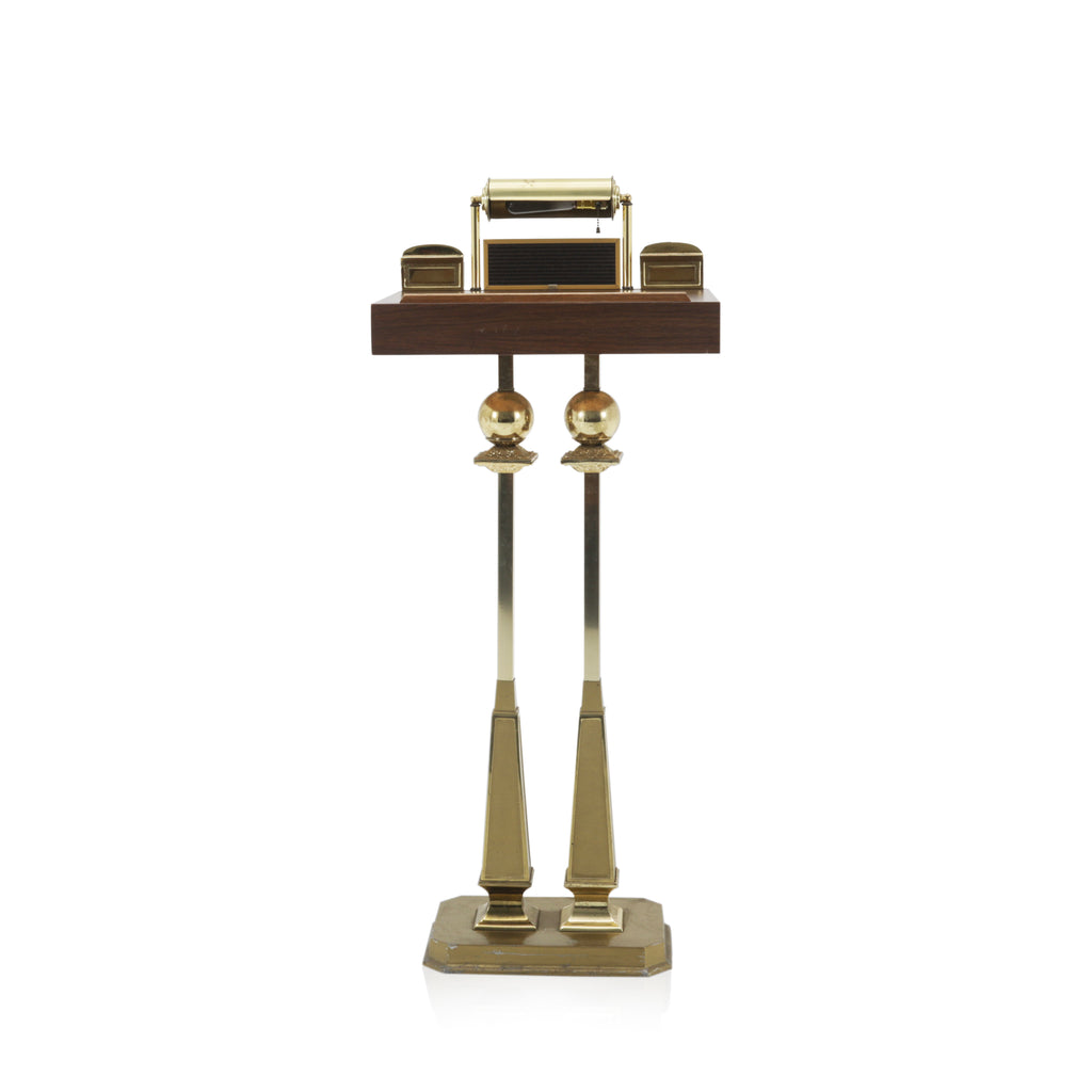 Gold & Wood Vintage Podium w/ Lamp