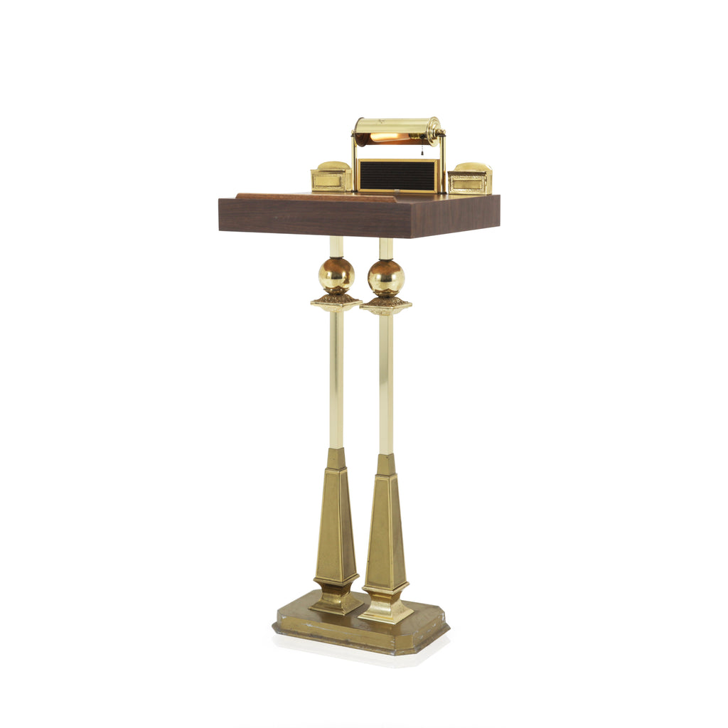 Gold & Wood Vintage Podium w/ Lamp