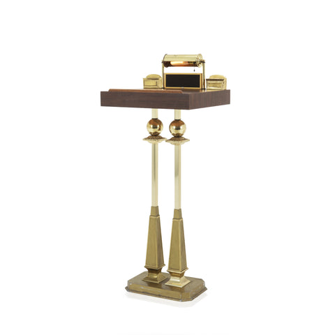 Gold & Wood Vintage Podium w/ Lamp