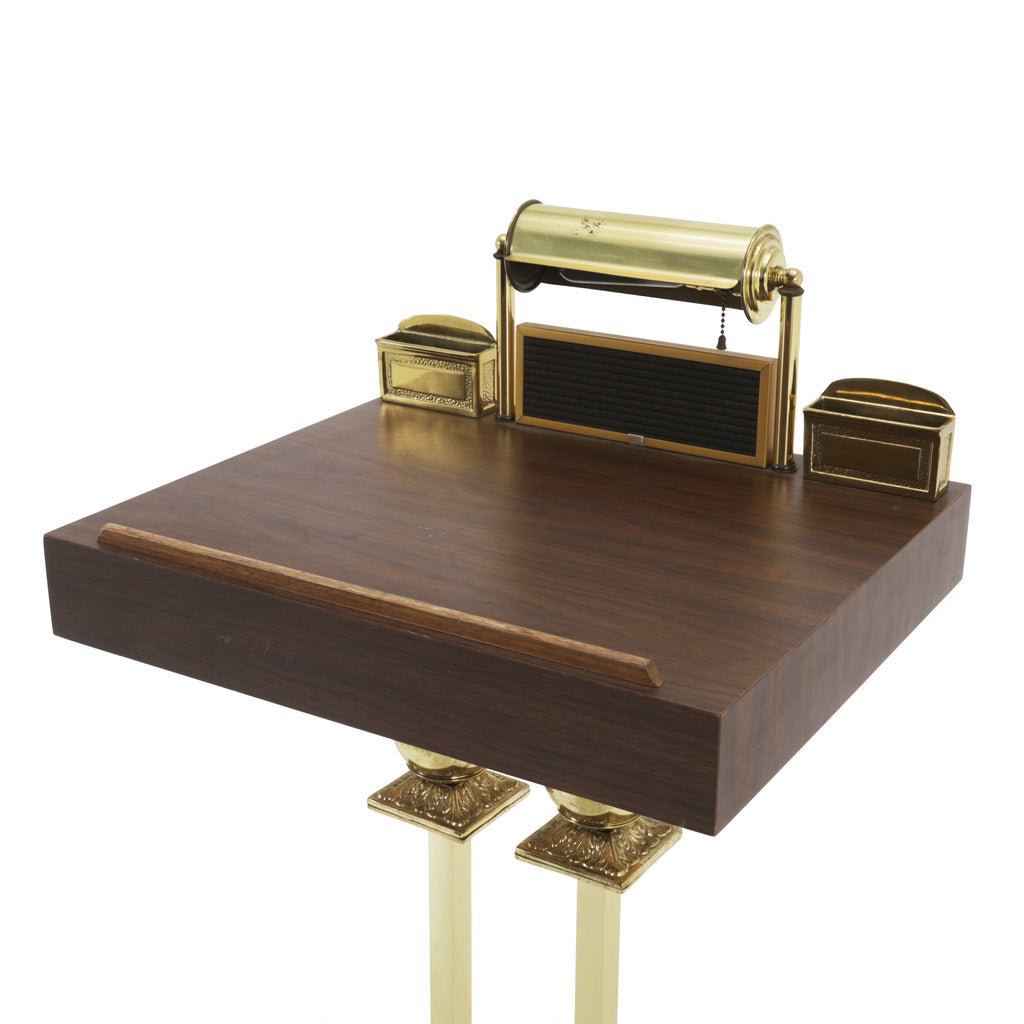 Gold & Wood Vintage Podium w/ Lamp