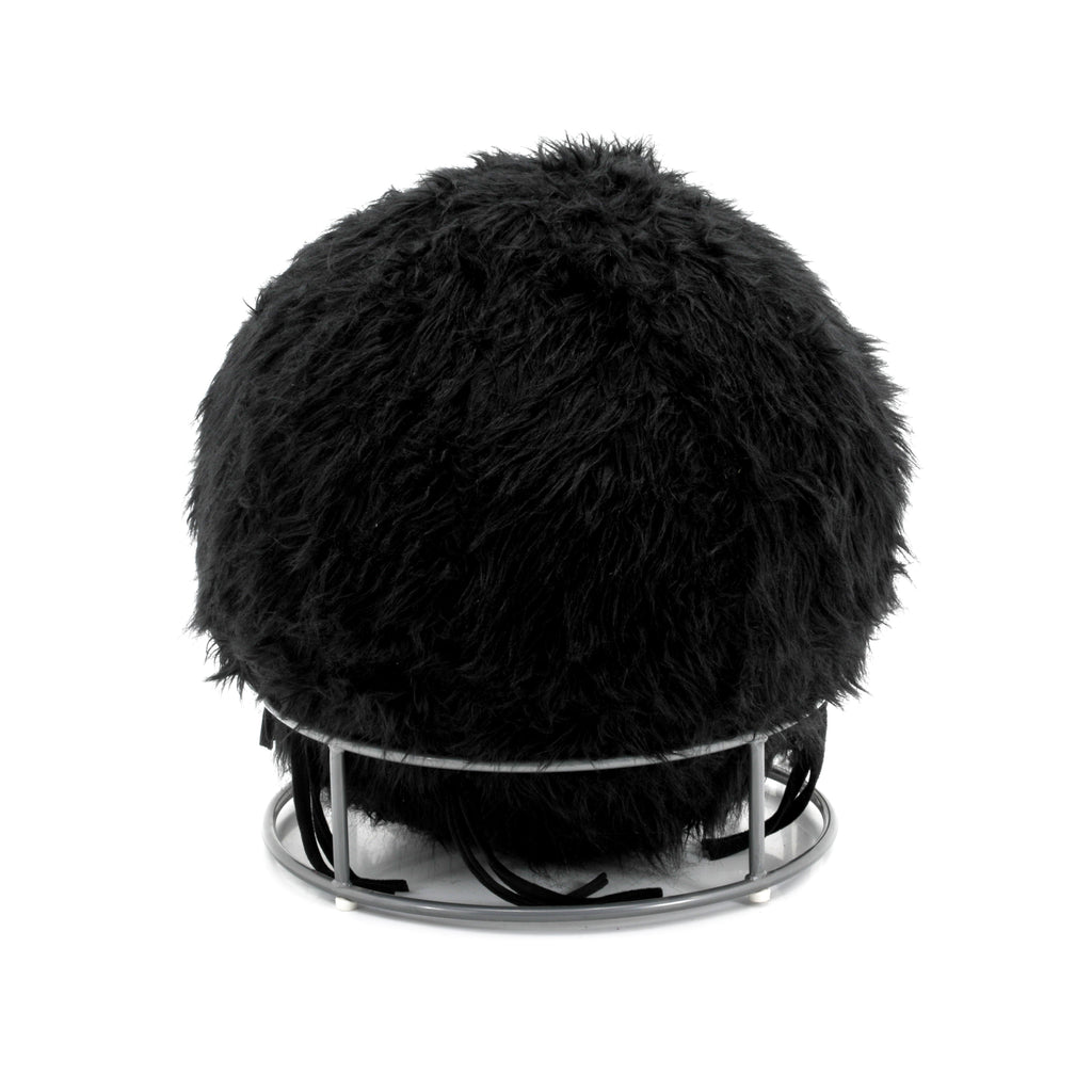 Black Faux Fur Ball on Metal Base