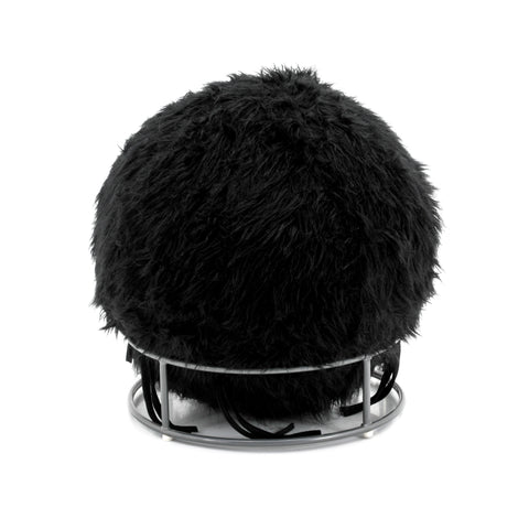 Black Faux Fur Ball on Metal Base