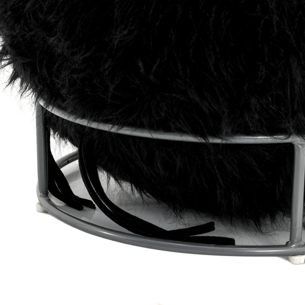 Black Faux Fur Ball on Metal Base