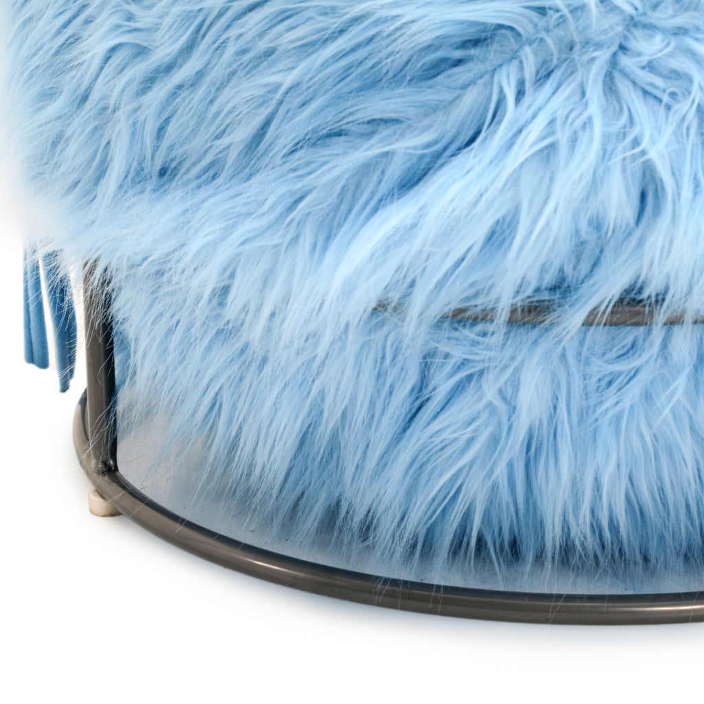 Light Blue Faux Fur Ball on Metal Base