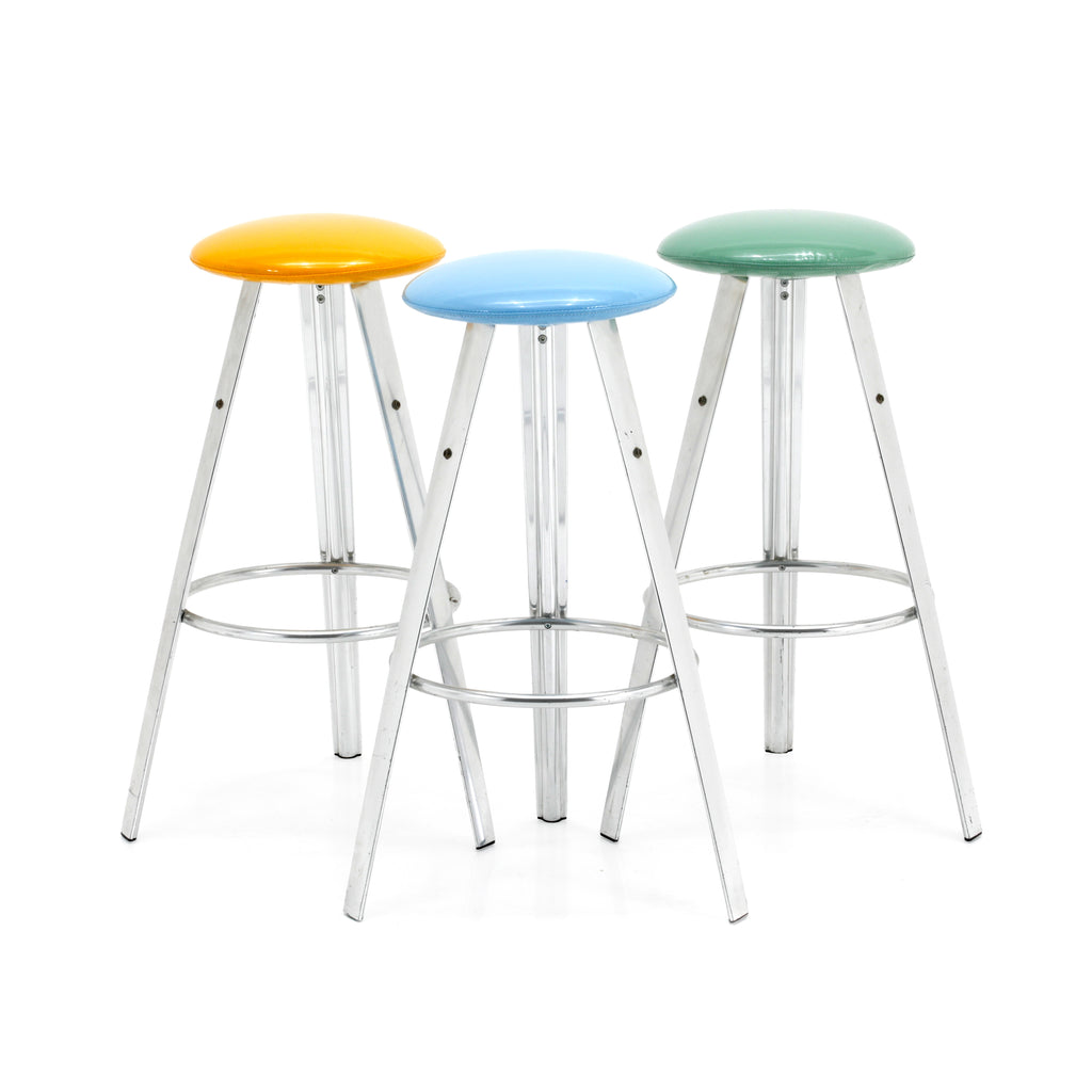 Blue Vinyl & Chrome Tripod Stool
