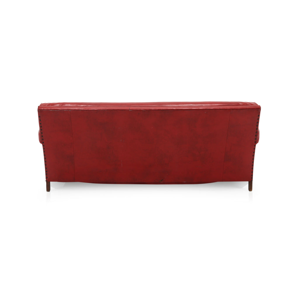 Red Leather Riveted Sofa